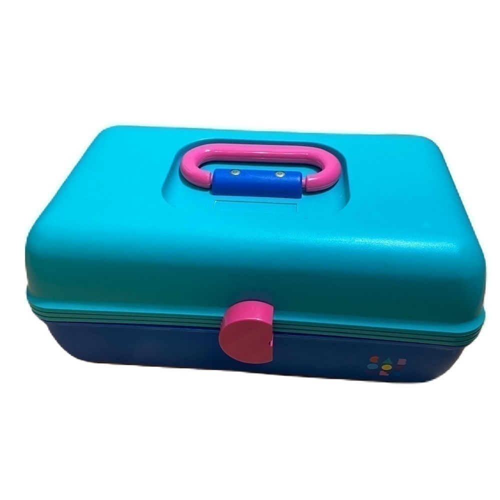 Vintage Caboodles Makeup Organizer Storage Teal Blue Pink